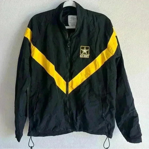 U.S Army APFU Unisex Black & Gold Physical Fitness Full Zip Up Jacket Size M - Picture 1 of 12